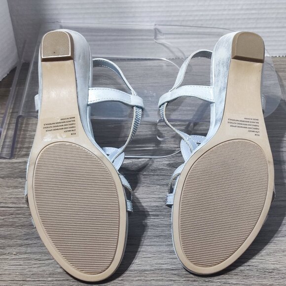 LONDON FOG Macey Demi-Wedge Dress Sandals size 8.5 silver with rhinestones - Picture 11 of 13